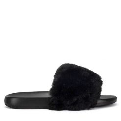 Klapki DeeZee. Czarne klapki damskie DeeZee, bez wzorów, bez obcasa, bez zapięcia. Za 59.99 zł.