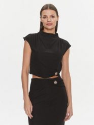 Guess Bluzka W4RP40 KAQL2 Czarny Slim Fit. Czarne bluzki damskie Guess, l, z aplikacjami, bez kołnierzyka, bez ramiączek. Za 129.99 zł.