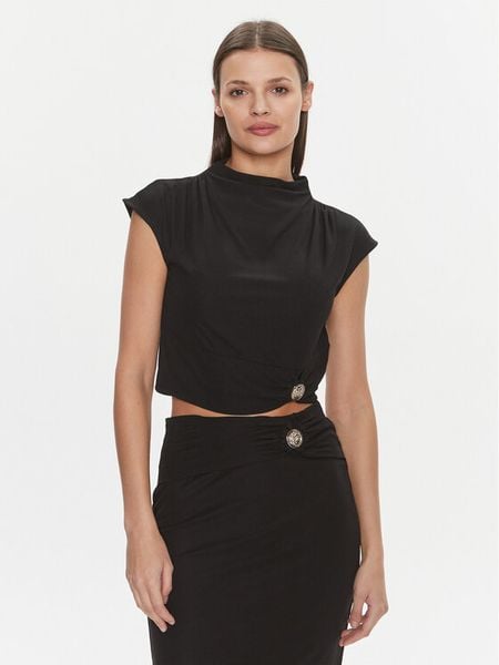 Guess Bluzka W4RP40 KAQL2 Czarny Slim Fit. Czarne bluzki damskie Guess, l, z aplikacjami, bez kołnierzyka, bez ramiączek. Za 109.99 zł.