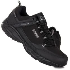 Buty męskie turystyczne trekkingowe DK PREDATOR BLK SOFTSHELL. Czarne buty zimowe męskie DK, bez wzorów, z softshellu, bez obcasa, bez zapięcia. Za 169.00 zł.