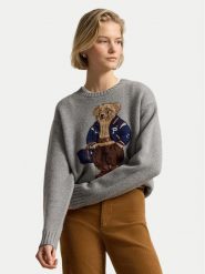 Polo Ralph Lauren Sweter 211B17771002 Szary ciemny Relaxed Fit. Szare swetry nierozpinane damskie Polo Ralph Lauren, xs, bez wzorów, z wełny, bez kołnierzyka, bez ramiączek. Za 2,899.00 zł.
