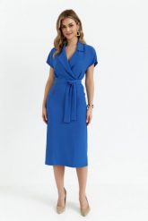 Elegancka sukienka ołówkowa z kołnierzem niebieska. Niebieskie sukienki damskie Stylove, do pracy, uniwersalny, bez wzorów, z elastanu, biznesowe, bez kołnierzyka, bez ramiączek, midi, dopasowane. Za 349.00 zł.