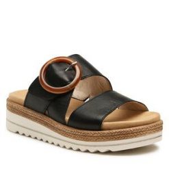 Klapki Remonte. Czarne klapki damskie Remonte, bez wzorów, bez obcasa, bez zapięcia. Za 279.99 zł.