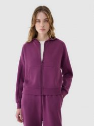 4F Bluza dresowa rozpinana z modalem damska - fioletowa XS. Fioletowe bluzy damskie 4F, xs, bez wzorów, z dresówki, sportowe, bez ramiączek, z kapturem. W wyprzedaży za 139.99 zł.