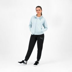 Bluza z kapturem damska Puma Gym & Pilates. Niebieskie bluzy damskie Puma, xs, bez wzorów, z bawełny, sportowe, bez ramiączek, z kapturem. W wyprzedaży za 129.99 zł.