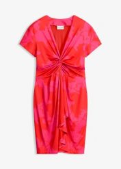 Sukienka z dżerseju z efektownym węzełkiem. Czerwone sukienki damskie bonprix, bez wzorów, z dżerseju, eleganckie, bez kołnierzyka, bez ramiączek. Za 139.99 zł.
