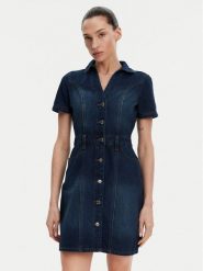 Morgan Sukienka jeansowa 241-ROGLA Niebieski Regular Fit. Niebieskie sukienki damskie Morgan, bez wzorów, z bawełny, bez kołnierzyka, bez ramiączek. Za 229.99 zł.