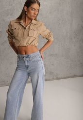 Niebieskie Jeansy Wide Leg High Waist z Bawełną z Denimowym Paskiem Evanna. Niebieskie jeansy damskie Renee, bez wzorów, z bawełny, z podwyższonym stanem. Za 119.99 zł.