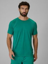 4F Koszulka do biegania szybkoschnąca męska - zielona S. Zielone t-shirty męskie 4F, l, bez wzorów, z dzianiny, bez kołnierzyka, bez ramiączek. Za 129.99 zł.