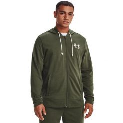 Bluza męska Under Armour RIVAL TERRY LC FZ. Zielone bluzy męskie Under Armour, m, bez wzorów, z bawełny, casualowe, bez ramiączek, bez kaptura. Za 199.99 zł.