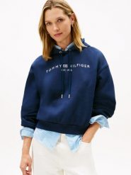 Tommy Hilfiger bluza z kapturem Kobiety niebieski, XS. Niebieskie bluzy damskie Tommy Hilfiger, xs, bez wzorów, z materiału, bez ramiączek, z kapturem. Za 279.95 zł.