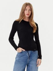 Guess Sweter W5YR08 Z0040 Czarny Slim Fit. Czarne swetry nierozpinane damskie Guess, l, z aplikacjami, z syntetyku, bez kołnierzyka, bez ramiączek. Za 279.99 zł.