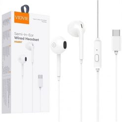 SŁUCHAWKI PRZEWODOWE DOUSZNE USB TYP-C Z MIKROFONEM PILOTEM BIAŁE 1.2m. Białe słuchawki douszne VIDVIE. Za 19.00 zł.