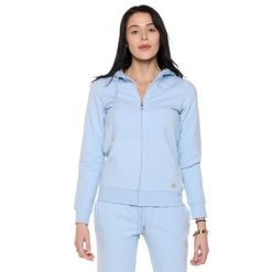 Bluza miękka z kaptur na co dzień na siłownię. Niebieskie bluzy damskie LEONE 1947 APPAREL, bez wzorów, z bawełny, bez ramiączek, bez kaptura. W wyprzedaży za 164.19 zł.