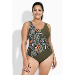 Damskie Strój kąpielowy efekt kopertowy miękkie miseczki ozdobne taśmy. Zielone stroje kąpielowe damskie Ulla Popken, plus size, bez wzorów, z elastanu. Za 239.99 zł.