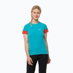 Koszulka trekkingowa damska Jack Wolfskin Narrows. Niebieskie bluzki damskie Jack Wolfskin, xs, bez wzorów, sportowe, bez kołnierzyka, bez ramiączek. Za 89.99 zł.