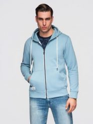 Męska bluza bawełnina dresowa BASIC rozpinana z kapturem - niebieska V7 - Rozmiar: XXL. Niebieskie bluzy męskie Ombre Clothing, m, z aplikacjami, z dresówki, z kapturem, trekkingowe. W wyprzedaży za 118.99 zł.