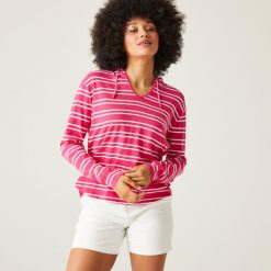 Minerve V-Neck damska bluza z kapturem. Czerwone bluzy damskie Regatta, bez wzorów, z bawełny, eleganckie, bez ramiączek, z kapturem. Za 211.00 zł.