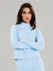 Sportowa rozpinana bluza ze stójką Gym Hard - błękitny. Niebieskie bluzy damskie Sinsay, l, bez wzorów, sportowe, bez ramiączek, bez kaptura. Za 49.99 zł.
