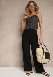 Czarne Szerokie Spodnie z Wiskozy High Waist Naivella. Czarne spodnie materiałowe damskie Renee, bez wzorów, z jeansu, eleganckie, z podwyższonym stanem. Za 39.99 zł.