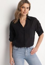 Czarna Koszula Bawełniana w Paski z Kieszonką Lialune. Czarne koszule damskie Born2be, m, bez wzorów, z bawełny, eleganckie, bez kołnierzyka, bez ramiączek. Za 69.99 zł.