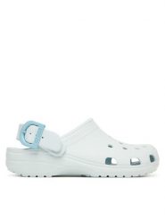 Crocs Klapki Classic Enamel Buckle Clog 213347 Niebieski jasny. Niebieskie klapki damskie Crocs, bez wzorów, z tworzywa sztucznego, bez obcasa, bez zapięcia. Za 259.99 zł.
