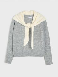 Sweter z kontrastową chustą, z domieszką wełny - szary. Szare swetry nierozpinane damskie Sinsay, l, bez wzorów, z wełny, bez kołnierzyka, bez ramiączek. Za 69.99 zł.