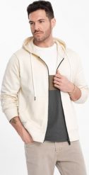 Ombre Męska bluza dresowa BASIC rozpinana z kapturem - kremowa V11 OM-SSBZ-0178 XXL. Białe bluzy męskie Ombre, m, bez wzorów, z dresówki, bez ramiączek, z kapturem. Za 119.99 zł.