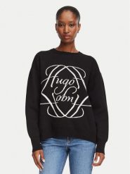 HUGO Sweter Siennale 50562692 Czarny Oversize. Czarne swetry nierozpinane damskie Hugo, s, bez wzorów, z bawełny, bez kołnierzyka, bez ramiączek. Za 724.99 zł.