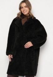 Czarny Dwurzędowy Płaszcz Teddy o Fasonie Oversize Anerre. Czarne płaszcze damskie Born2be, l, bez wzorów, z dzianiny, eleganckie, bez kołnierzyka, bez kaptura. Za 299.99 zł.