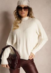 Jasnobeżowy Sweter Półgolf z Ozdobnym Tłoczeniem Porttis. Brązowe swetry nierozpinane damskie Renee, na zimę, m, bez wzorów, bez kołnierzyka, bez ramiączek. Za 49.99 zł.