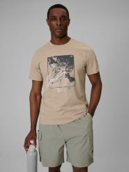 4F T-shirt regular z nadrukiem męski - beżowy XXL. Brązowe t-shirty męskie 4F, m, bez wzorów, z bawełny, bez kołnierzyka, bez ramiączek. Za 69.99 zł.