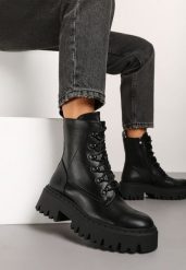Czarne Sznurowane Płaskie Botki w Stylu Workerów z Ociepleniem Beriana. Czarne botki damskie Born2be, bez wzorów, z jeansu, eleganckie, bez obcasa, na obcasie, bez zapięcia. Za 169.99 zł.