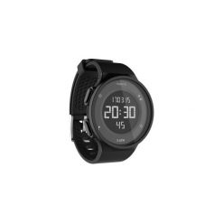Sportowy zegarek W500 M. Czarne zegarki męskie KALENJI, bez wzorów, z gumy, ze stali. Za 59.99 zł.