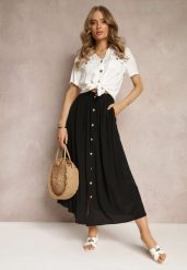 Czarna Rozkloszowana Spódnica Maxi z Gumką w Talii i Kieszeniami Kendrani. Czarne spódnice damskie Renee, na co dzień, m, bez wzorów, eleganckie, maxi, proste. Za 49.99 zł.