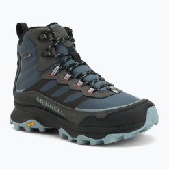 Buty turystyczne męskie Merrell Moab Speed 2 Thermo Mid Wp. Szare buty zimowe męskie Merrell, bez wzorów, bez obcasa, bez zapięcia. Za 449.99 zł.