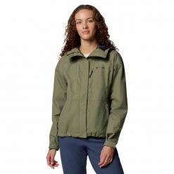 Kurtka damska z membraną Columbia Hikebound II z kapturem. Zielone kurtki sportowe damskie Columbia, bez wzorów, bez ramiączek, z kapturem, trekkingowe. Za 369.99 zł.