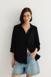 KOSZULA HOLLY CZARNA S - Flawless. Czarne koszule damskie Flawless, s, bez wzorów, z bawełny, bez kołnierzyka, bez ramiączek. Za 350.00 zł.