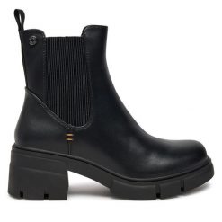 Botki Refresh. Czarne botki damskie Refresh, bez wzorów, bez obcasa, na słupku, bez zapięcia. Za 349.99 zł.