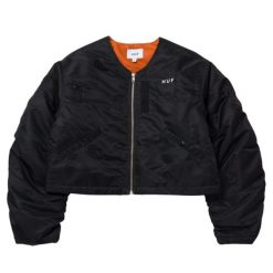 Kurtka turystyczna damska HUF Paisley Satin. Czarne kurtki sportowe damskie HUF, z aplikacjami, z nylonu, bez ramiączek, bez kaptura, trekkingowe. W wyprzedaży za 443.00 zł.