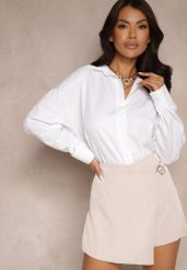 Jasnobeżowe Spódnico-Szorty High Waist z Paskiem i Klamrą Nonithra. Brązowe szorty damskie Renee, bez wzorów, eleganckie, z podwyższonym stanem. Za 49.99 zł.