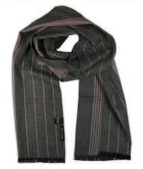 Szalik Dwustronny, Szaro-Beżowy w Paski, Prążki, Jesienno-Zimowy, 100% Wiskoza -ALTIES. Szare szaliki męskie Alties, bez wzorów, z bawełny. Za 59.00 zł.
