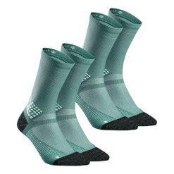 Skarpety turystyczne Quechua Hike 500 długie x 2 pary. Zielone skarpetki damskie QUECHUA, bez wzorów, z elastanu. Za 59.99 zł.