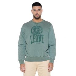 Bluza z bawełna z ściągacze na co dzień na siłownię. Zielone bluzy męskie LEONE 1947 APPAREL, bez wzorów, z bawełny, sportowe, bez ramiączek, bez kaptura. W wyprzedaży za 191.56 zł.