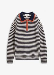 Sweter ze strukturalnej dzianiny ze stójką. Niebieskie swetry nierozpinane damskie bonprix, bez wzorów, z dzianiny, bez kołnierzyka, bez ramiączek. Za 109.99 zł.