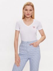 Guess T-Shirt W2YI45 J1314 Biały Slim Fit. Białe t-shirty damskie Guess, xxl, z aplikacjami, z bawełny, bez kołnierzyka, bez ramiączek. Za 129.99 zł.