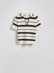 Bawełniany sweter polo - wielobarwny. Swetry nierozpinane damskie Reserved, l, bez wzorów, z bawełny, bez kołnierzyka, bez ramiączek. W wyprzedaży za 139.99 zł.