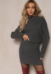 Ciemnoszara Prosta Spódnica z Dzianiny z Domieszką Wełny z Gumką w Talii Parilae. Szare spódnice damskie Renee, na co dzień, bez wzorów, z dzianiny, eleganckie, mini, koszulowe. Za 99.99 zł.