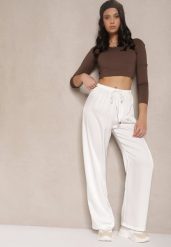 Białe Spodnie o Szerokim Kroju z Wiskozą High Waist z Wiązaniem Jerisia. Białe spodnie materiałowe damskie Renee, bez wzorów, z jeansu, eleganckie, z podwyższonym stanem. Za 69.99 zł.