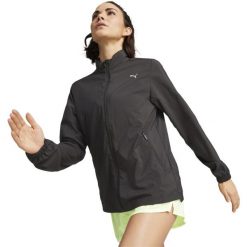 Kurtka Puma RUN FAVORITE WOVEN JACKET, Kobiety. Czarne kurtki sportowe damskie Puma, l, bez wzorów, z poliesteru, bez ramiączek, bez kaptura, do biegania. Za 390.00 zł.